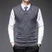 Men's Wool Blend Vest Spring Autumn Casual V-Neck Sweater Solid Color Base Shirt Business Fashion Stylish_viptrois.com