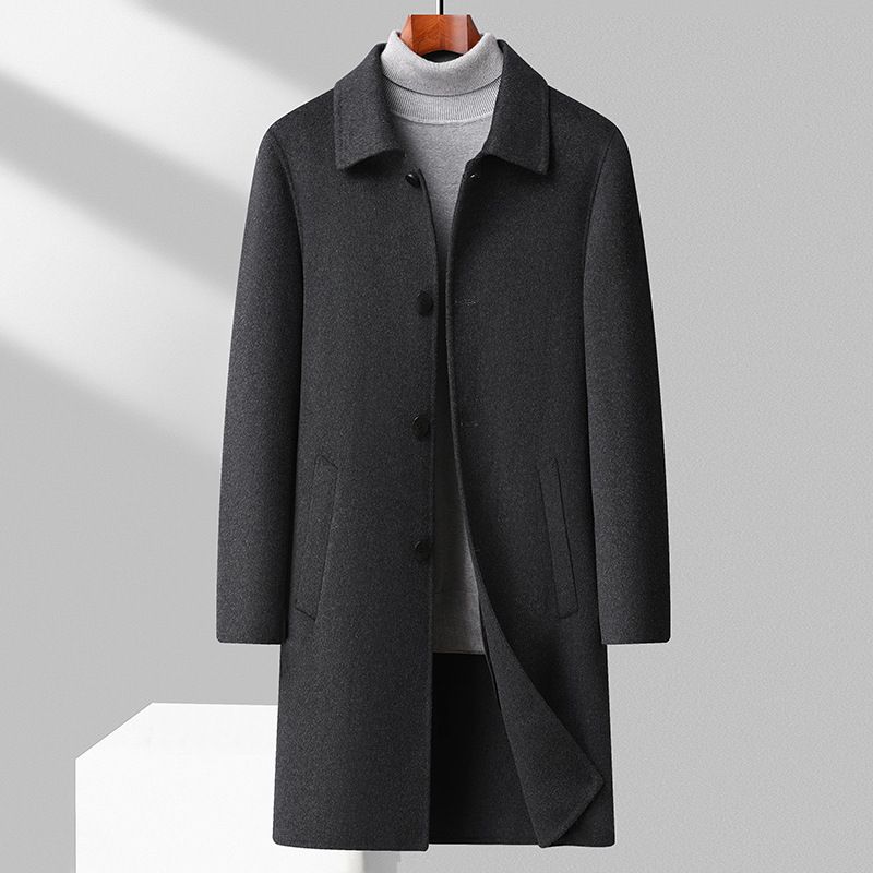 Men's Clothing Simple autumn and winter wool double faced coat for men handmade long thick lapel coat large size men's clothing_viptrois.com