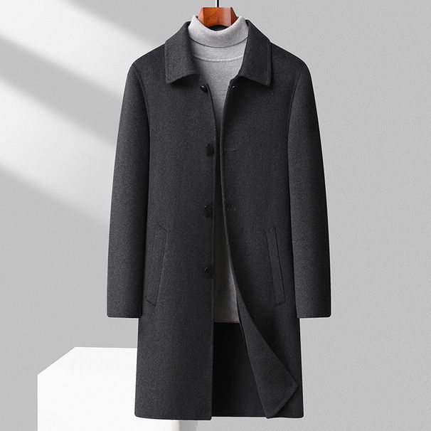 Men's Clothing Simple autumn and winter wool double faced coat for men handmade long thick lapel coat large size men's clothing_viptrois.com