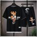 Men's Clothing Hip Hop Summer Street Style Men's Waffle Suit Cool Bear Pattern Luxury T-Shirt And Shorts Set_viptrois.com