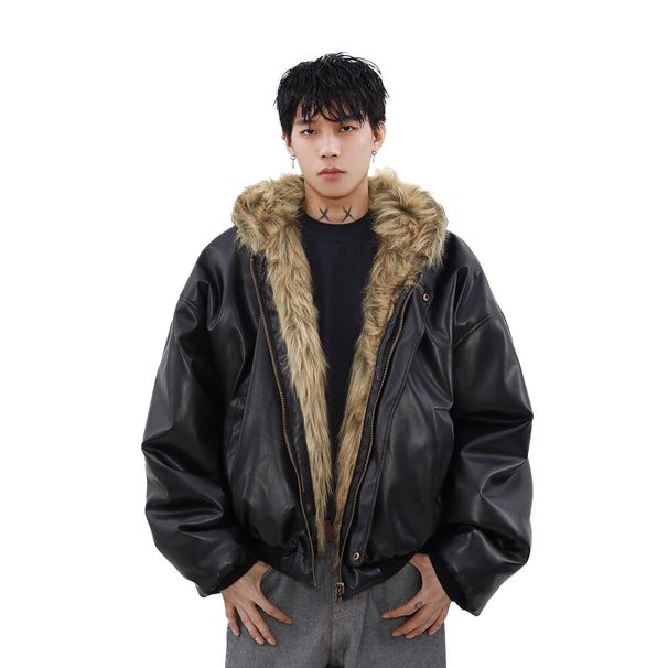 American Style High-End Winter Fleece Lined Thickened Reversible Fur-Lined Jacket Men Retro Cotton Coat_viptrois.com