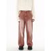 Men's clothing vintage vintage brick red denim jacket patchwork trouser suit_viptrois.com