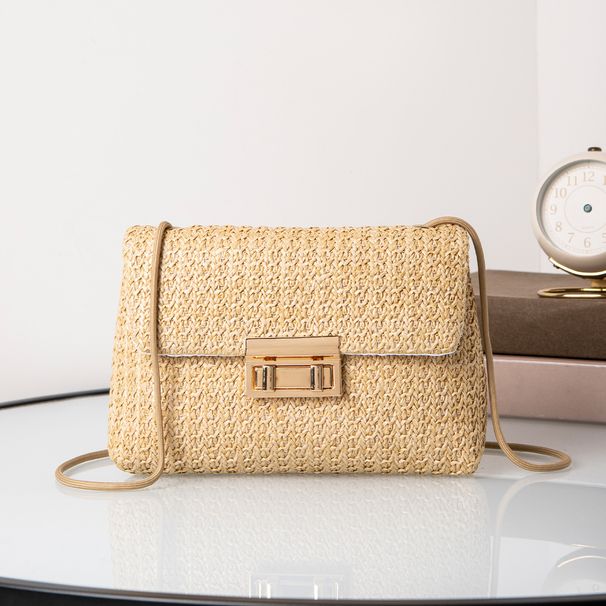 Sweet Style Straw Woven Shoulder Bag - Double Lock Crossbody Purse For Women, Fashionable & Versatile Summer Handbag_viptrois.com
