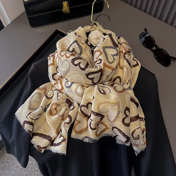 2024 new cotton and linen scarf for women with oil painting style, high end big heart print, temperament silk scarf shawl autumn and winter_viptrois.com