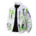 Men’s Tie-Dye Graffiti Denim Jacket – Oversized Streetwear Coat With Distressed Wash & Flap Pockets (95% Cotton, M-3XL, White/Black)_viptrois.com