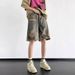 Men's Distressed Denim Shorts - Ripped Raw Hem 5-Inch Inseam Baggy Fit High Street Fashion Summer Casual Shorts_viptrois.com