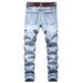 Men's Clothing High Street Pure Cotton Ripped Men's Jeans Beggar Pants Fried Bleached Small Straight Light Blue Jeans_viptrois.com