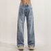 Men's Vintage Light Wash Blue Jeans Flared Trousers, Relaxed Fit Bootcut Denim Pants With Distressed Details, High Waist Wide Leg Streetwear_viptrois.com