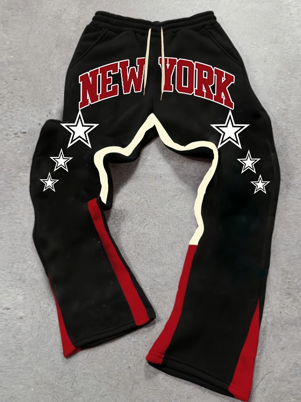 Men's Clothing Fashion New York Letter Leisure Fashion Slightly Elastic Fabric Flared Pants Fashionable And Versatile_viptrois.com