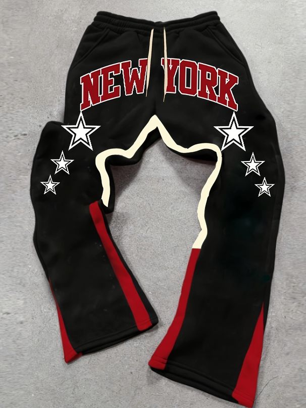 Men's Clothing New Cross Border Fashion Brand European And American Fashion New York Letter Leisure Fashion Slightly Elastic Fabric Flared Pants_viptrois.com
