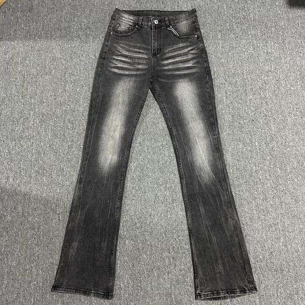 Men's Flared Jeans - Cleanfit Washed Denim | Retro Slim Bootcut Trousers_viptrois.com
