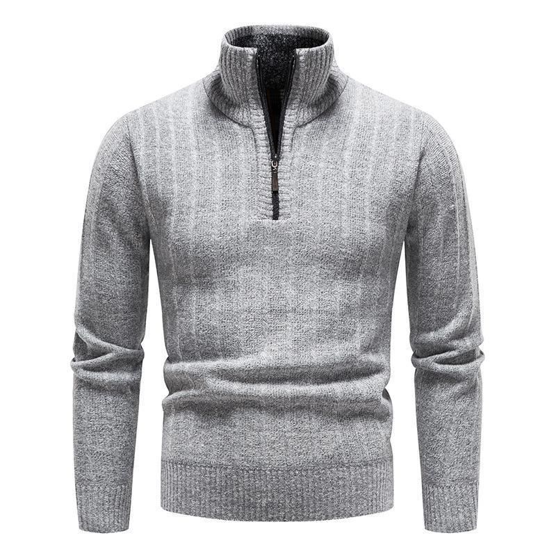 Loom European And American Cross-Border Trade Autumn Winter New Men's Stand Collar Pullover Sweater Business Striped Fleece_viptrois.com