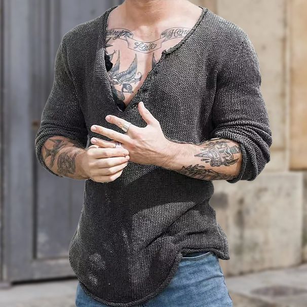 Pure Foreign Trade Men's Clothing European American Style Spring And Autumn Pullover Knitted Sweater V-Neck Woolen_viptrois.com