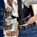 2025 Korean Style Hollow Punk Casual Fashion Star Eyelet Decor Double Row Belt For Women_viptrois.com