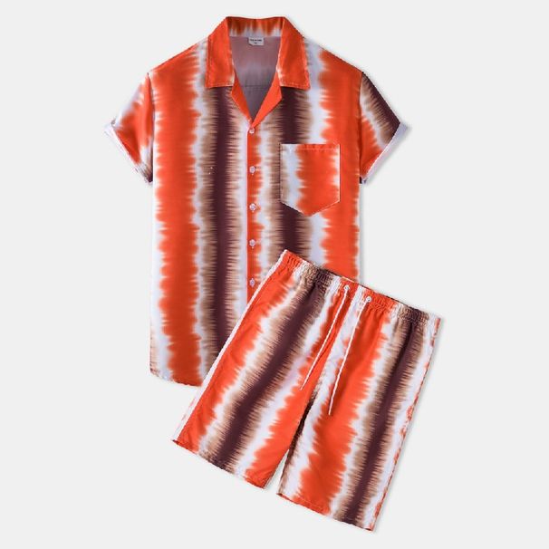 Men's Clothing Hawaiian Series Beach Style Suit Collar Printed Short-Sleeved Beach Pants Suit_viptrois.com