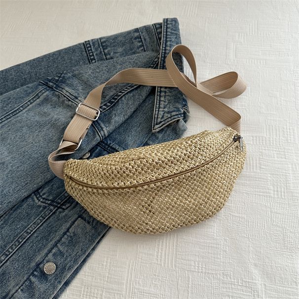 Women's Waist & Chest Bags Pocket Women's Fashion Casual Diagonal Bag Simple Fashion One-shoulder Chest Bag Straw Bag Women_viptrois.com
