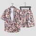 Men's Hawaiian Beach Vacation Loose Fit Couple Trendy Brand Short Sleeve Floral Shirt Casual Two-Piece Set_viptrois.com