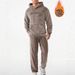 Men's Fleece Loungewear Set – Cozy Coral Fleece Hoodie & Joggers With Embroidery (S-XXL, Black/Purple/Khaki, Ultra-Soft & Warm)_viptrois.com