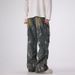 Men's Clothing American Style Multi Pocket Distressed Zipper Wide Leg Jeans For Men Loose Straight Leg Drape Motorcycle Niche_viptrois.com