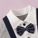 Baby clothing Infant boys and toddlers gentleman bow tie bow tie lapel splicing harbour coat short sleeve onesie_viptrois.com