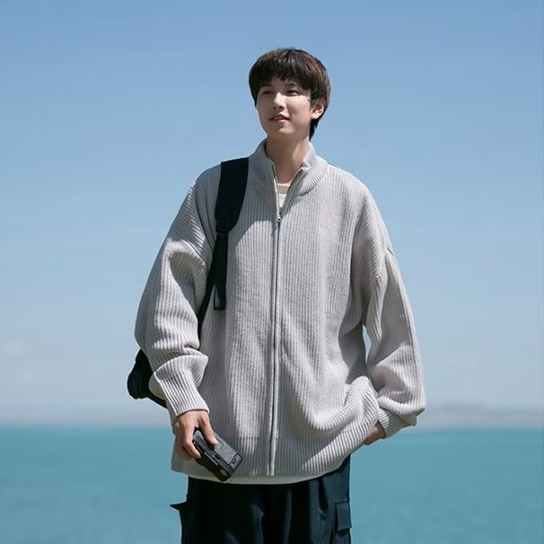 Chaolun Fabric High-End Knitted Cardigan Korean Spring And Autumn Fashion Brand Design Sense Stand Up Collar Sweater_viptrois.com