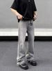 Men's Clothing High Street Washed Gray Straight Tube Slightly Flared Cleanfit Pants Trendy_viptrois.com