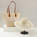 Women's Bags Straw Hat Five Strand Braided Straw Bag Two Piece Set Sun Hat Large Capacity Tote Bag Set Classic Woven Bag_viptrois.com