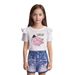 Mother & Kids INS Girls Fashion Denim & Banana Print Round Neck Short Sleeved T Shirt Set_viptrois.com