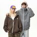 Monochrome Man- Color-Block Zipper Woolen Hooded Sweatshirt Autumn American Retro Loose Couple Heavy Thick Jacket Coat_viptrois.com