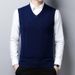 Men's Wool V-Neck Vest Knit Sleeveless Sweater For Dad, Solid Color Slim Fit Pullover For Casual & Business_viptrois.com