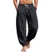 plus Size Men's Summer Beach Linen Casual Jogger Sports Pants mid Waist Black Solid Polyester Slight Stretch Machine Washable_viptrois.com