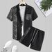 Men's Clothing Retro Contrasting Pattern Printing Cross Border Vacation Shirt Shorts Two Piece Set_viptrois.com
