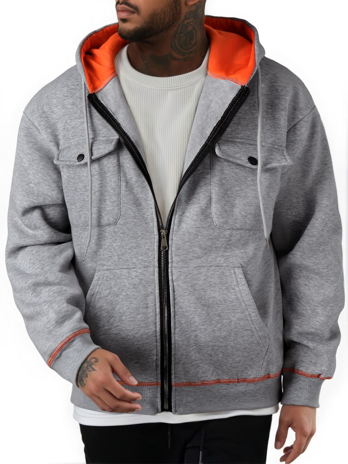 Men's Fleece-lined Hooded Zip-up Sweatshirt - Winter Warm Pullover With Pockets, Casual Streetwear For Teens & Adults_viptrois.com