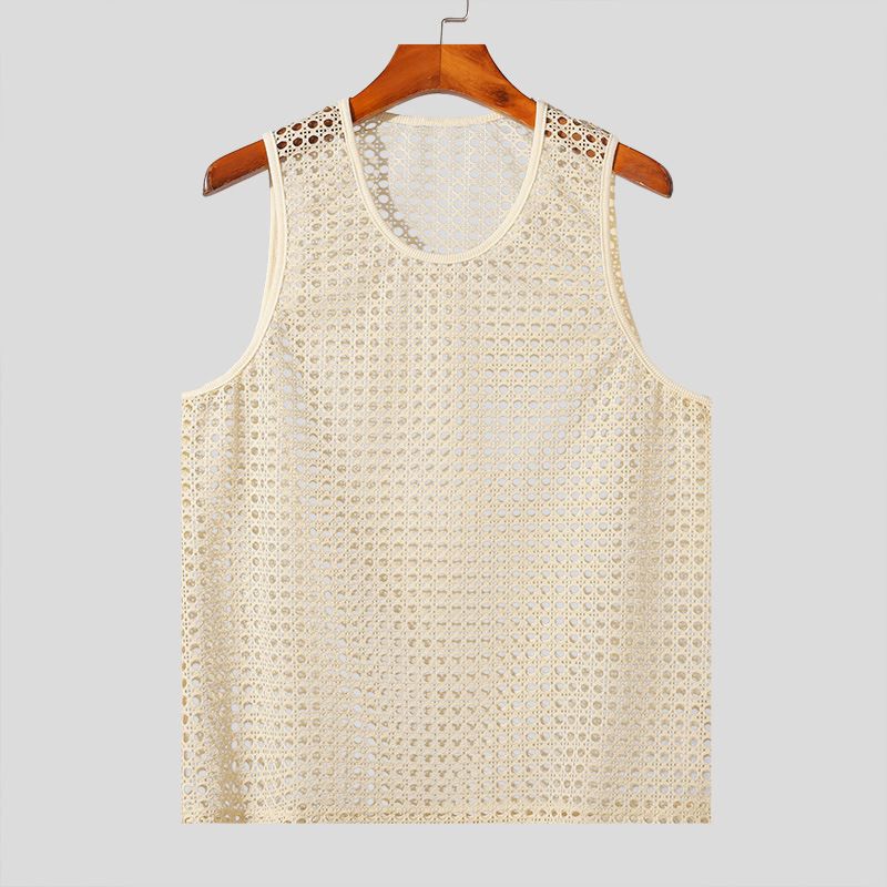 Men's Clothing Summer European And American Hollow Fitness Sports Sleeveless T Shirt Muscle Men's Mesh Perspective Sexy Knitted Vest_viptrois.com