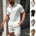 Men's Summer Sportswear Suit Casual Jacquard Fabric Collared Polo Shirt Short Sleeves And Shorts European And American Style Cross Border_viptrois.com