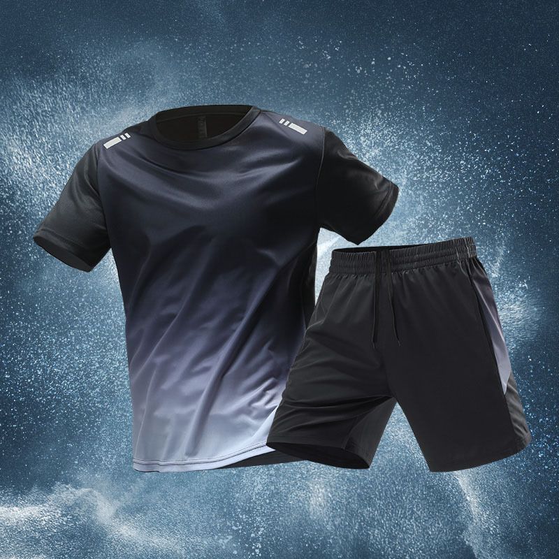 Men's Clothing Quick Drying Sports Suit Men's Fitness Summer Ice Silk Short Sleeved Shorts T Shirt Running Clothes_viptrois.com