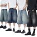 LKTM Men's Washed Wide Leg Cropped Jeans Summer Style Loose Fit Slimming Straight Leg Shorts for Men And Women_viptrois.com