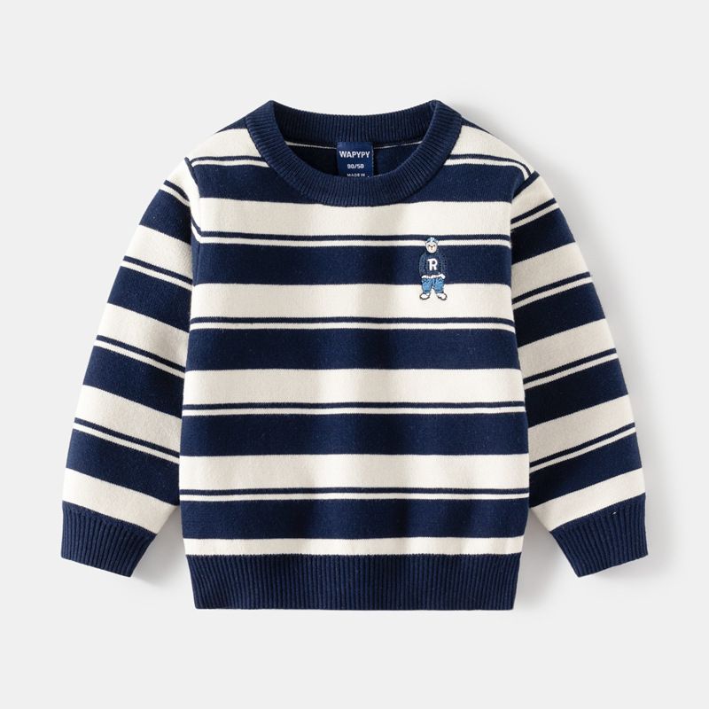 kids'clothing Fashion striped sweater Children's embroidered base sweater baby sweater_viptrois.com