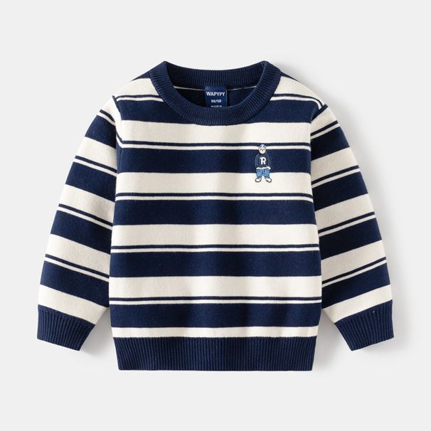kids'clothing Fashion striped sweater Children's embroidered base sweater baby sweater_viptrois.com