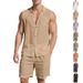 Men's Clothing Men's Linen Suit Casual Lapel Sleeveless Shirt And Shorts Thin Style For Formal & Casual Loose Linen Sports_viptrois.com