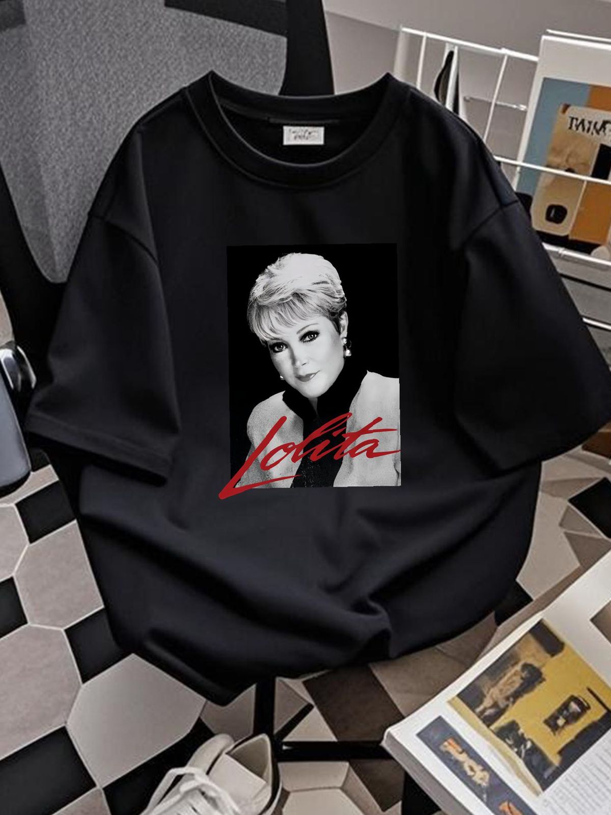 Lolita Ayala T Shirt Medium White Stretched Graphic Fashion Designer Clothes Stylish Unisex Breathable Summer Comfortable Top For Everyday Wear_viptrois.com