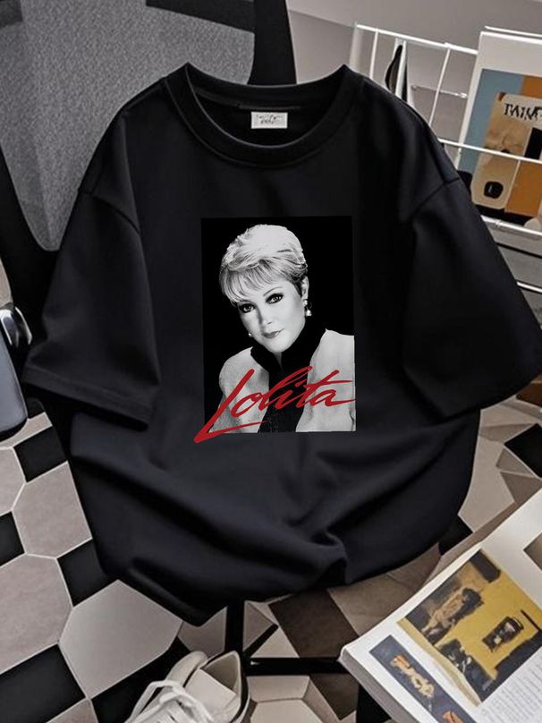 Lolita Ayala T Shirt Medium White Stretched Graphic Fashion Designer Clothes Stylish Unisex Breathable Summer Comfortable Top For Everyday Wear_viptrois.com