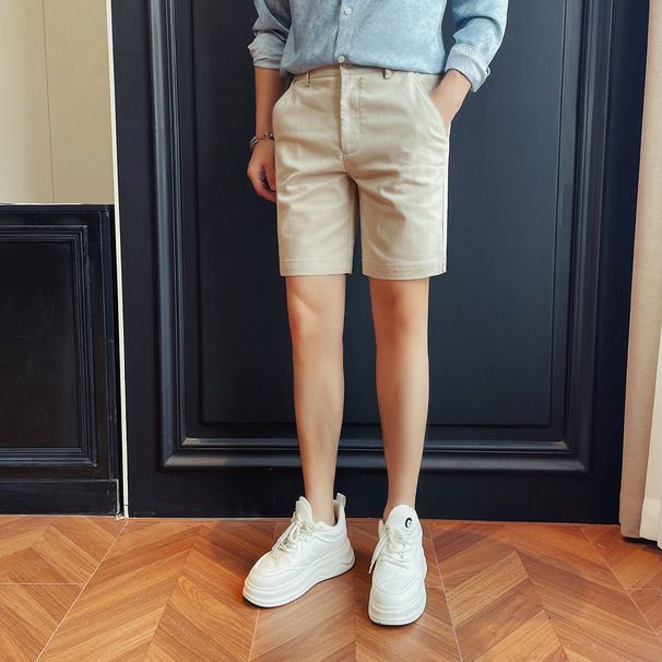 Summer Men's Lyocell Casual Shorts Side Slit Slim Fit Versatile Luxury Five Point Mid Length Trousers_viptrois.com
