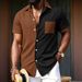 Men's Retro Large Check Casual Shirt Two Tone Short Sleeved With Pockets New_viptrois.com