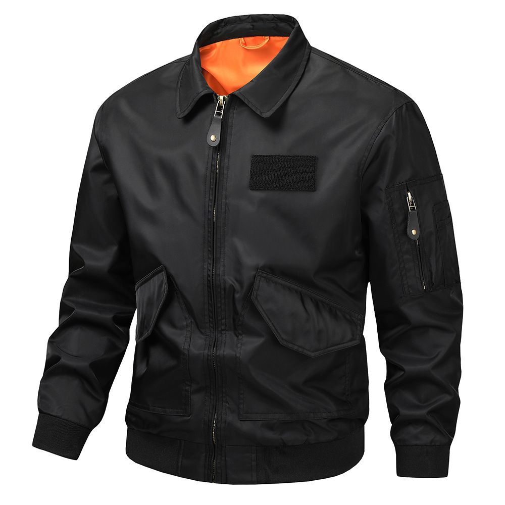 American Street Trend Bomber Jacket Men's Loose Casual Spring And Autumn Sports Outdoor Lapel Tooling Short Jacket_viptrois.com