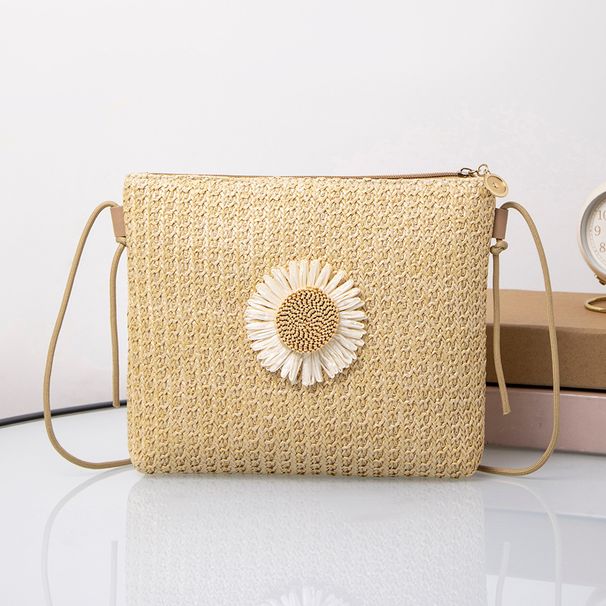 Elegant Straw Square Shoulder Bag For Women - Floral Embellished Crossbody Purse, Casual Boho Summer Handbag_viptrois.com