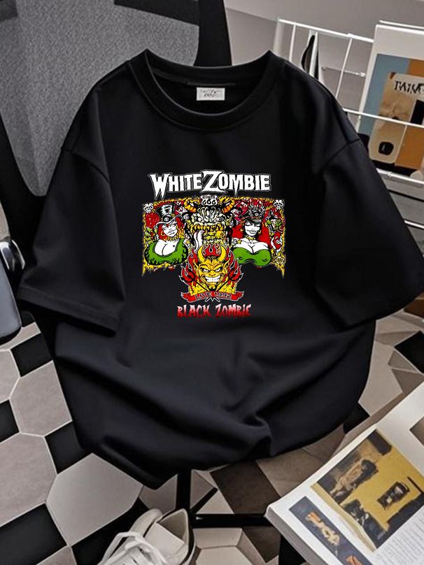 WHITE ZOMBIE - Black Zombie Short Sleeve Cotton Black All Size Gift Shirt AC1191 Fashion Soft Slightly Versatile Summer Streetwear Stretched_viptrois.com