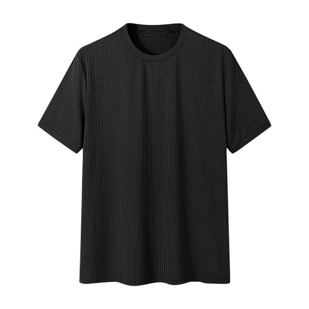 Men's Clothing Summer Trend Thin Short Sleeved Casual Knitted Sweater Elastic Loose Round Neck T Shirt_viptrois.com