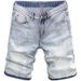 Men's Thin Light Blue Shorts Denim Shorts Youth Trend Worn Print Stretch Slim Fit Mid-Length Pants _viptrois.com