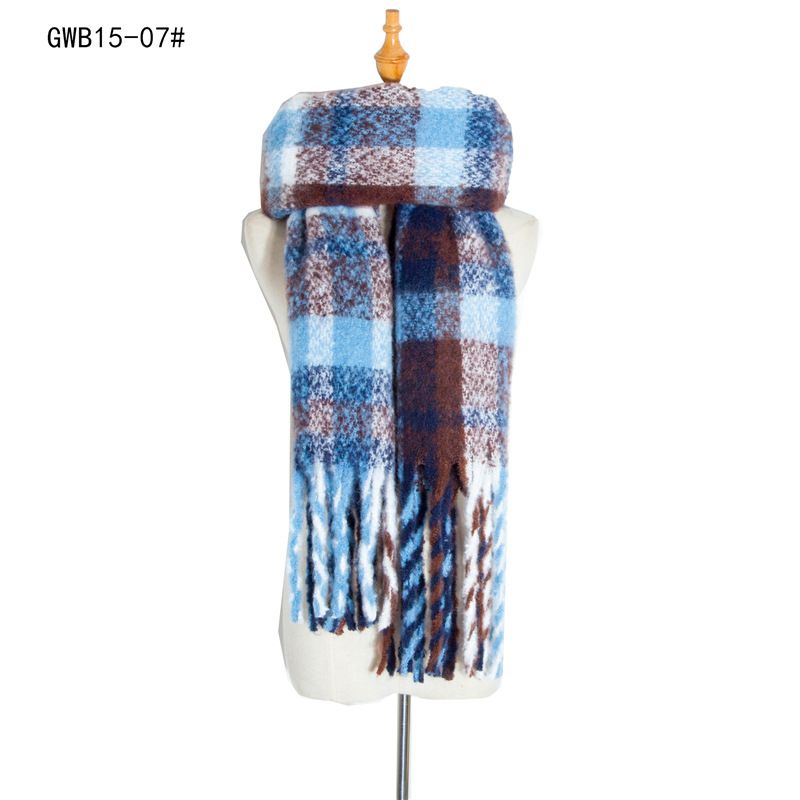 Unisex Scarf Polyester check coarse fringe scarf for women thickened shawl_viptrois.com